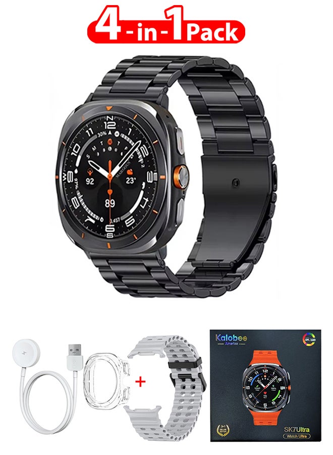 Compare SK7 Ultra Smartwatch Bundle With Accessories Including 1 Black Stainless Steel Band 1 Grey Silicone Band a Charging Cable and a TPU Case Protector Grey at KSA Price