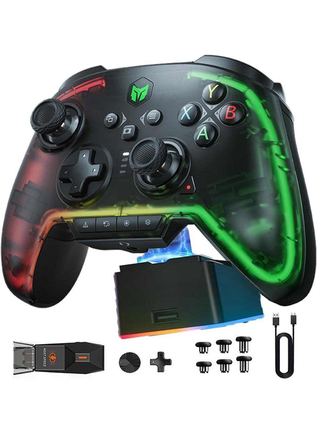 Compare Gaming Controller Rainbow 2 Pro, Wireless PC & Switch Controller with Gyro, ALPS Joysticks, Hall Effect Triggers, 4 Programmable Buttons, Adjustable Polling Rate, RGB, Charging Dock & USB Receiver at KSA Price