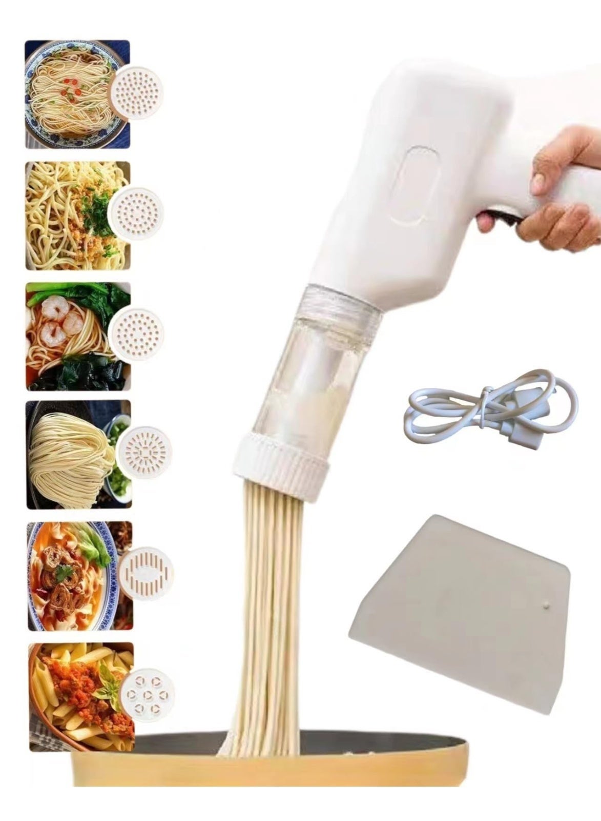 Compare Handheld Electric Noodle Machine, 1800mAh Portable Italian Noodle Making Machine With Mold And Cutting Tools, 6In1 Cordless Noodle Machine, Automatic Dough Pressing Machine With Cleaning Brush  White at KSA Price