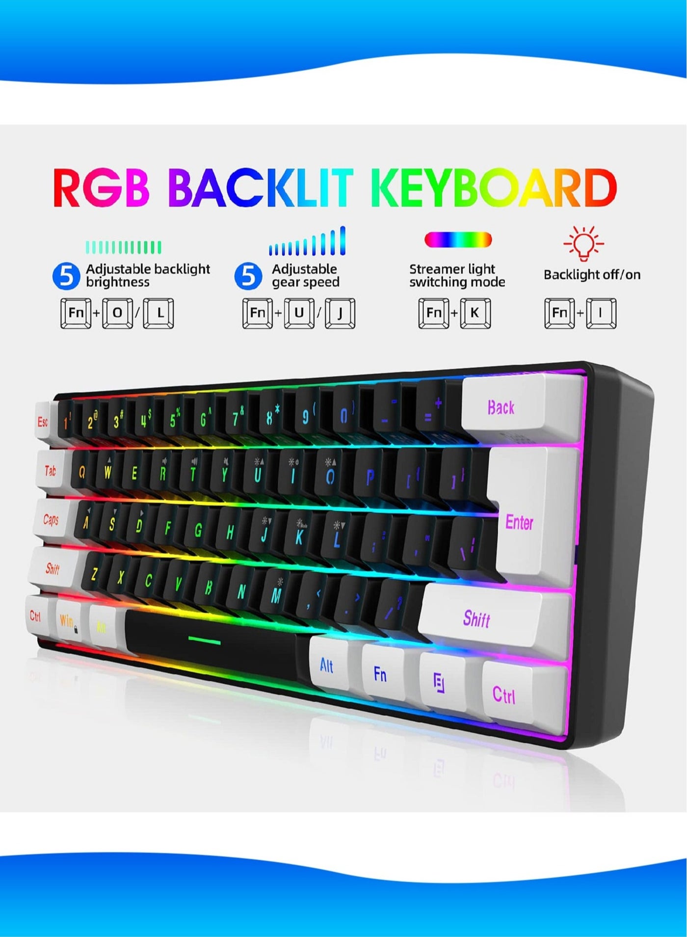 61-Key RGB Gaming Keyboard: Compact Wired Design,…