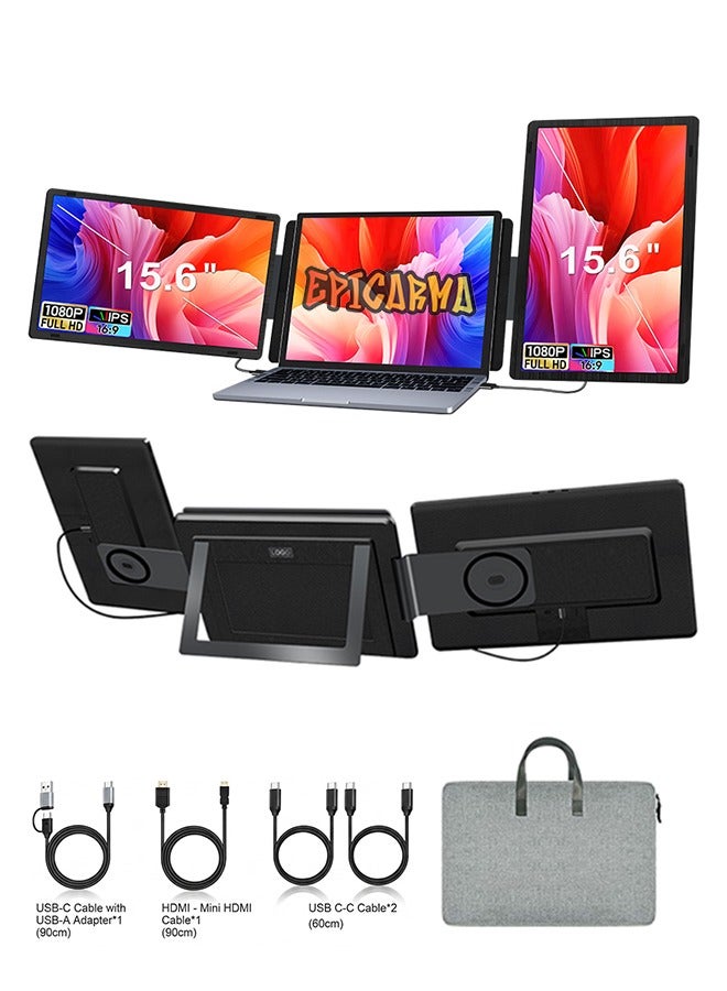 Compare Portable Tri Screen Monitor 15.6 Inch 1080p IPS FHD Triple Laptop Screen Extender USB C Type C 360 Rotation Foldable Detachable Display for Windows Mac at KSA Price