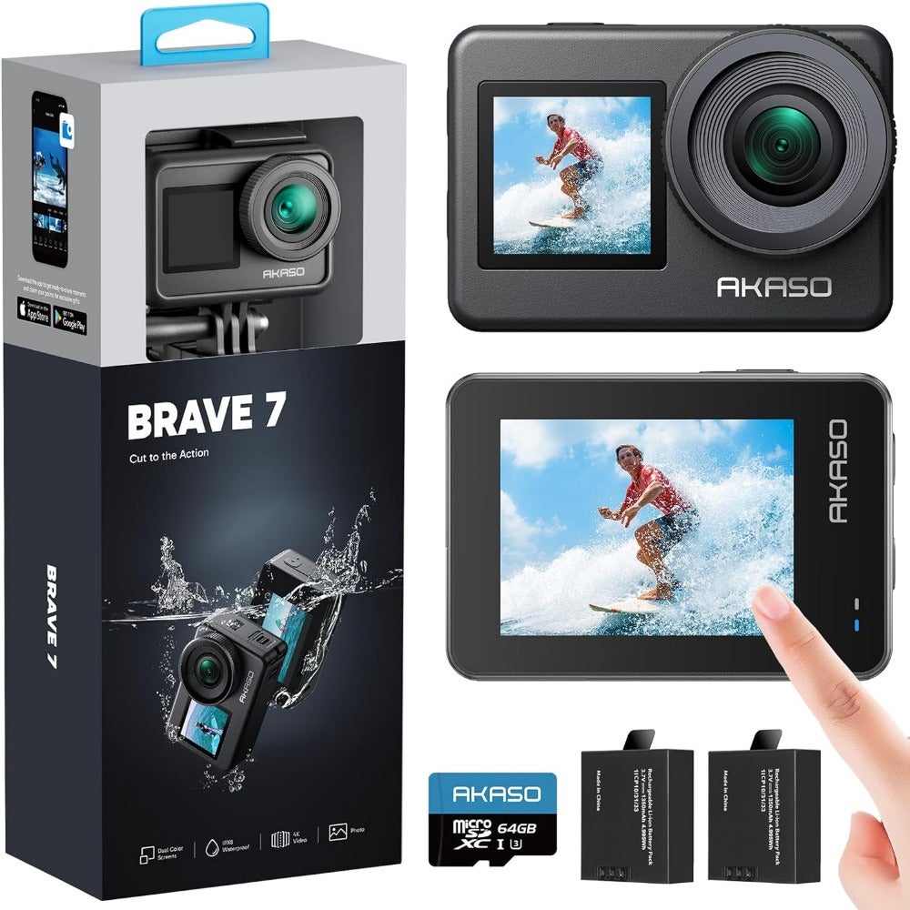 Compare Brave 7 4K30FPS 20MP WiFi Action Camera with 64GB MicroSD with Touch Screen IPX8 33Feet Waterproof Camera EIS 2.0 Zoom Voice Control with 2X 1350mAh Batteries Brave7 + 64GB at KSA Price