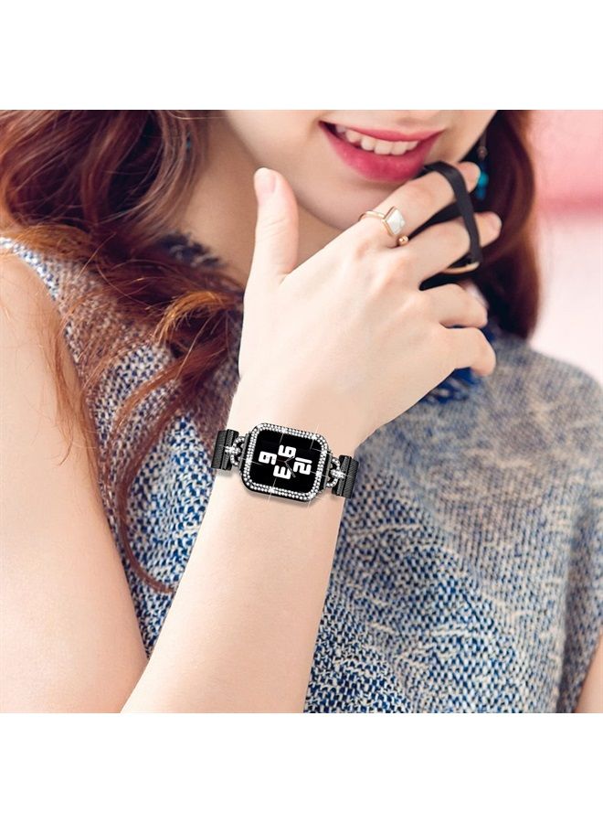 Compare Magnetic Band Compatible with Apple Watch Band 38mm 40mm 41mm 42mm 44mm 45mm Milanese Strap with Bling Case and Screen Protector, Dressy Stainless Steel iWatch Loop for Women Black 44mm at KSA Price
