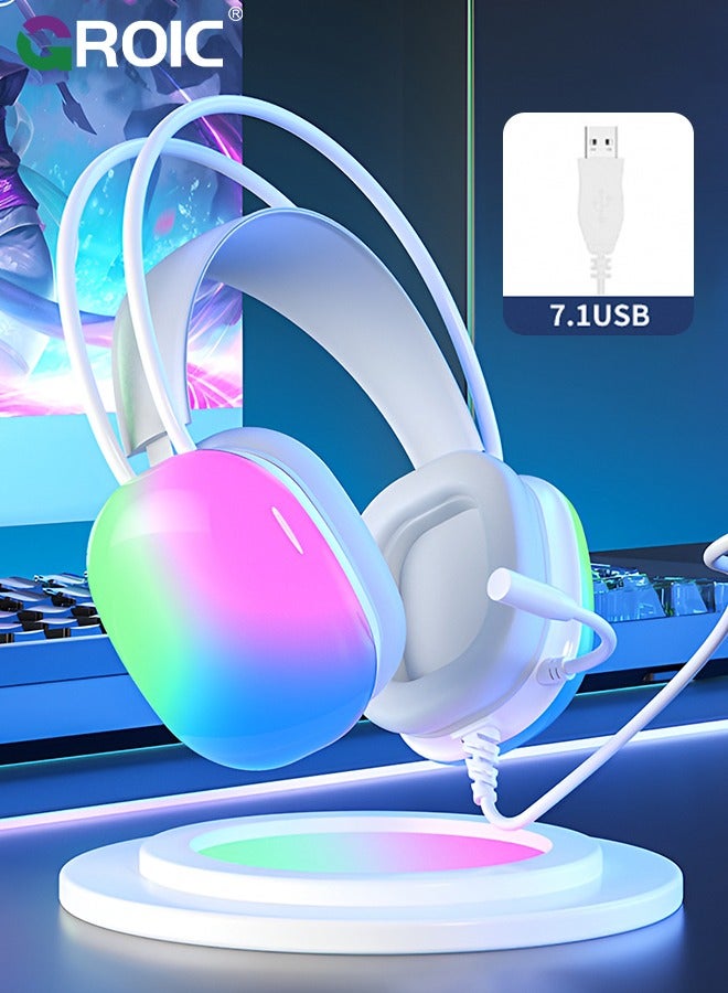 Compare White Wired Gaming Headset, 6.8 foot Long Cable USB Headphones with Full RGB Earmuffs LED Headband, Game Sound Tech Headphones for PC MOBA FPS Games at KSA Price