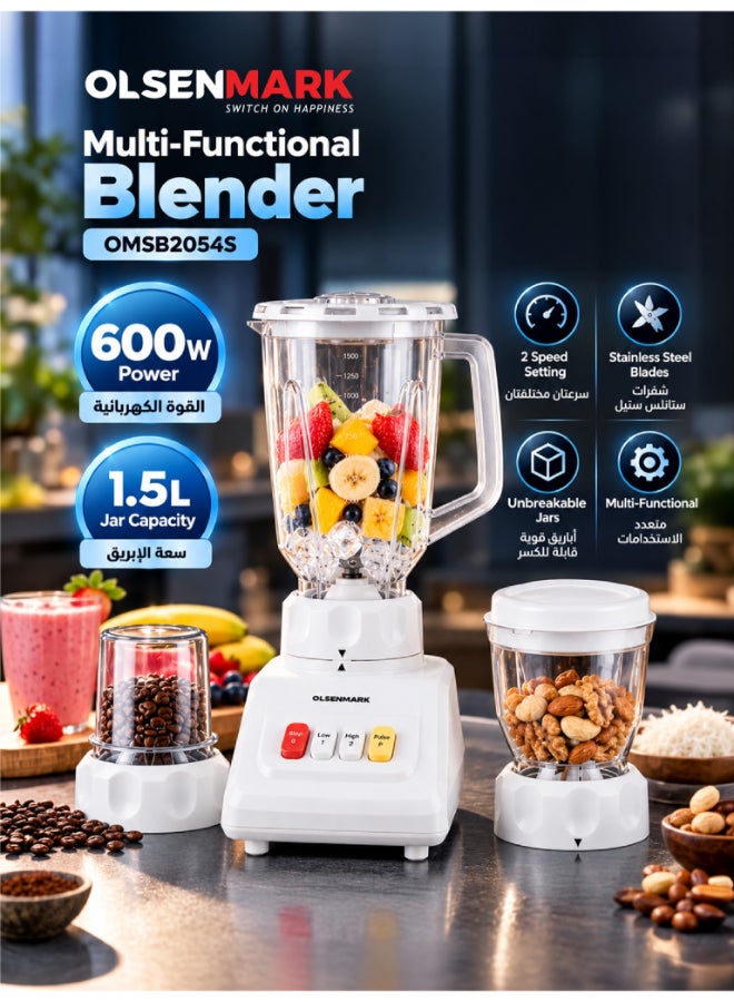 Olsenmark Blender 1.5L 600W, 2-in-1 Blender Mixer…