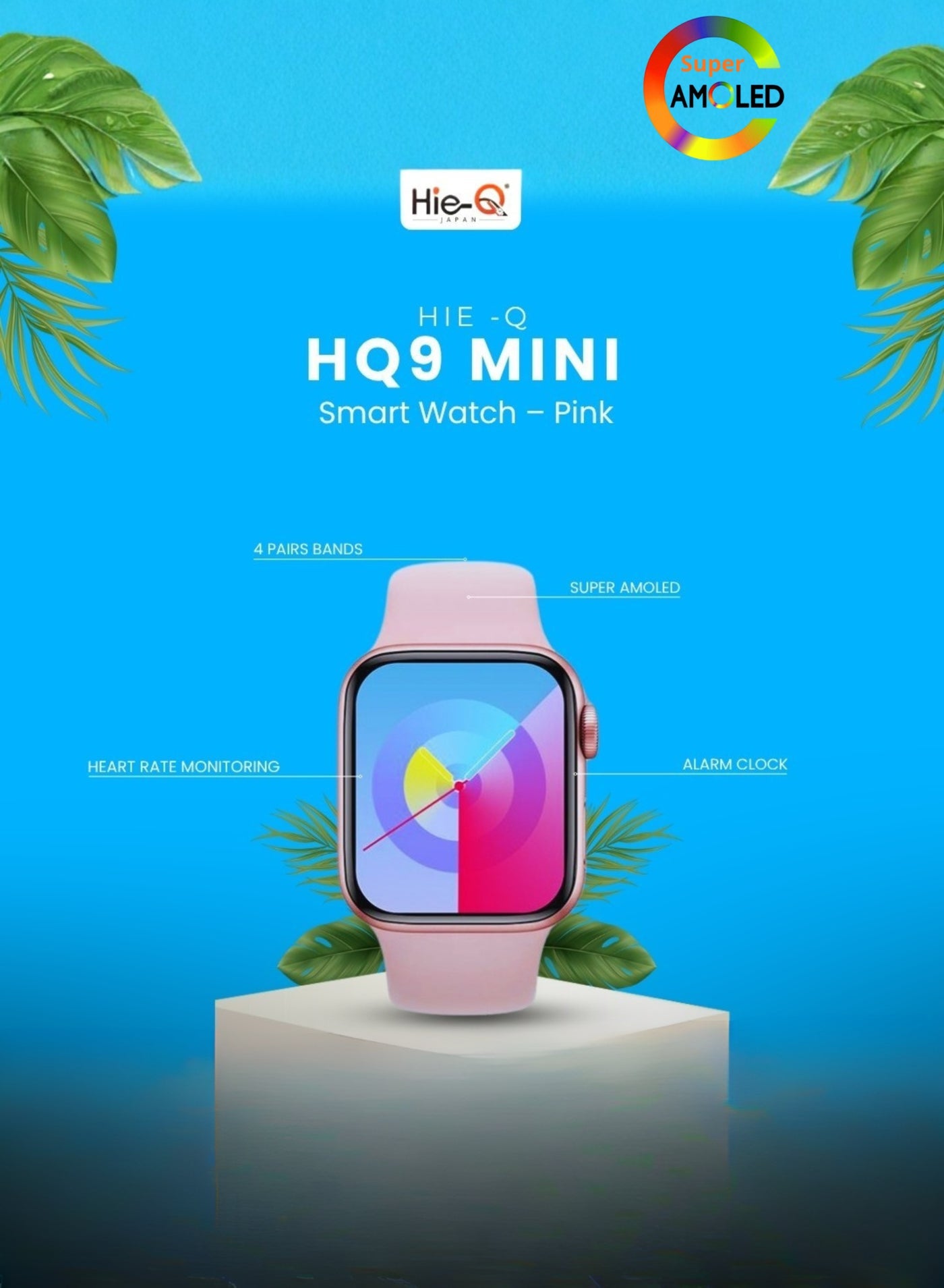 Hie-Q HQ9 Mini Smart Watch Pink – Series 10, AMOLED…