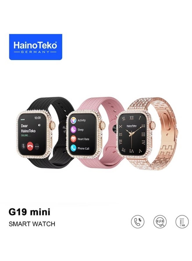 Compare Haino Teko G19 Mini Smart Watch for Girls with 3 Straps & Wireless Charger – Elegant Gold Design at KSA Price