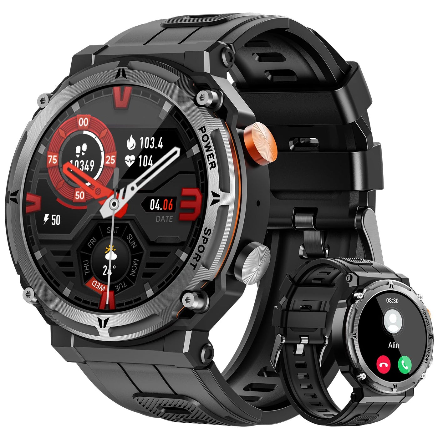 Compare VIRAN Military Smart Watches for Men, 5ATM Waterproof Rugged Smart Watch with Bluetooth Call AnswerDial Call, 1.39â€ HD IP68 Fitness Tracker Watch with 100+ Sport Modes for AndroidiOS Phone Silver at KSA Price
