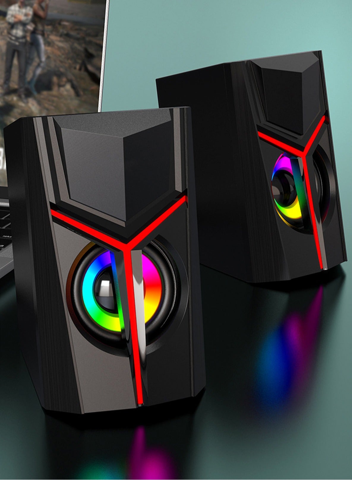 Compare Stereo Speakers,Desktop PC Speakers, PC Gamer Speakers,10W Gaming Desktop PC Speaker for Mobile MP3 Party,Gift for Home Travel Office Party Laptop at KSA Price