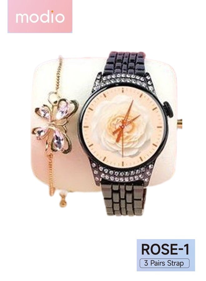 Compare Modio Rose1 Ladies Smart Watch With 3 Pair Straps Bracelete and Wireless Charger Black at KSA Price