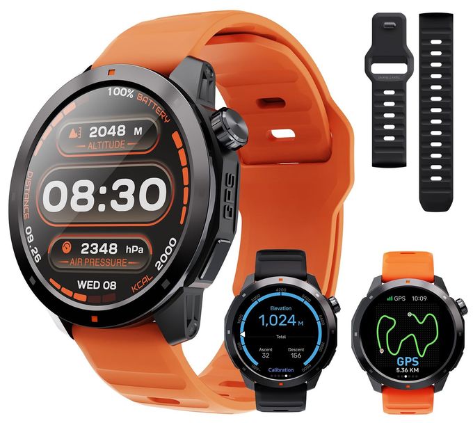 Compare Gps Smart Watch For Men, 1.43 Amoled Smartwatch With CompassBarometerAltimeter, Heart RateSleep Monitor, 30M Waterproof, 60+ Sports Fitness Tracker For AndroidIos, Black & Orange 2 Bands at KSA Price