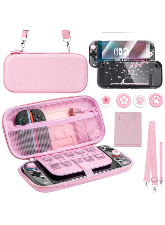 Compare Cute Travel Carrying Case for Nintendo Switch 2 2025 Accessories Kit with Protective Cover, Glass Screen Protector, Adjustable Stand and Thumb Grip Caps 10 in 1 Switch 2 Pink at KSA Price
