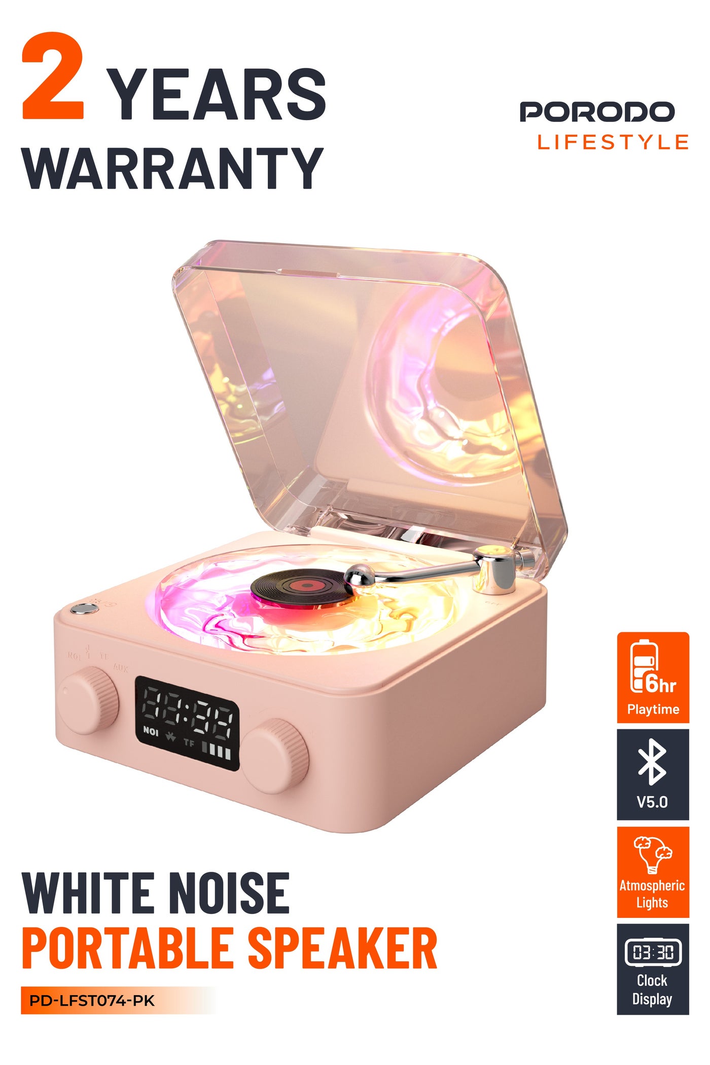 Compare Wave White Noise Portable Speaker with Atmospheric Lights and Clock Display  Calming Nature Sounds  Pink at KSA Price