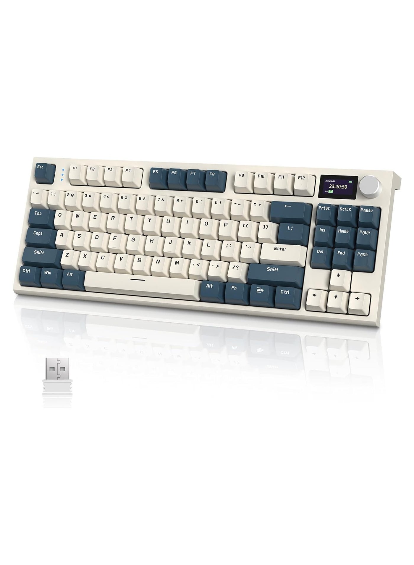 Compare K86 RGB Wireless Mechanical Gaming Keyboard – Gasket Mount – Triple Mode Bluetooth 5.0, 2.4G, USBC – 87Key HotSwappable – Smart TFT Display – Metal Volume Knob – 4000mAh Battery – PBT Keycaps – PCLaptopMac Compatible Time Machine Blue at KSA Price