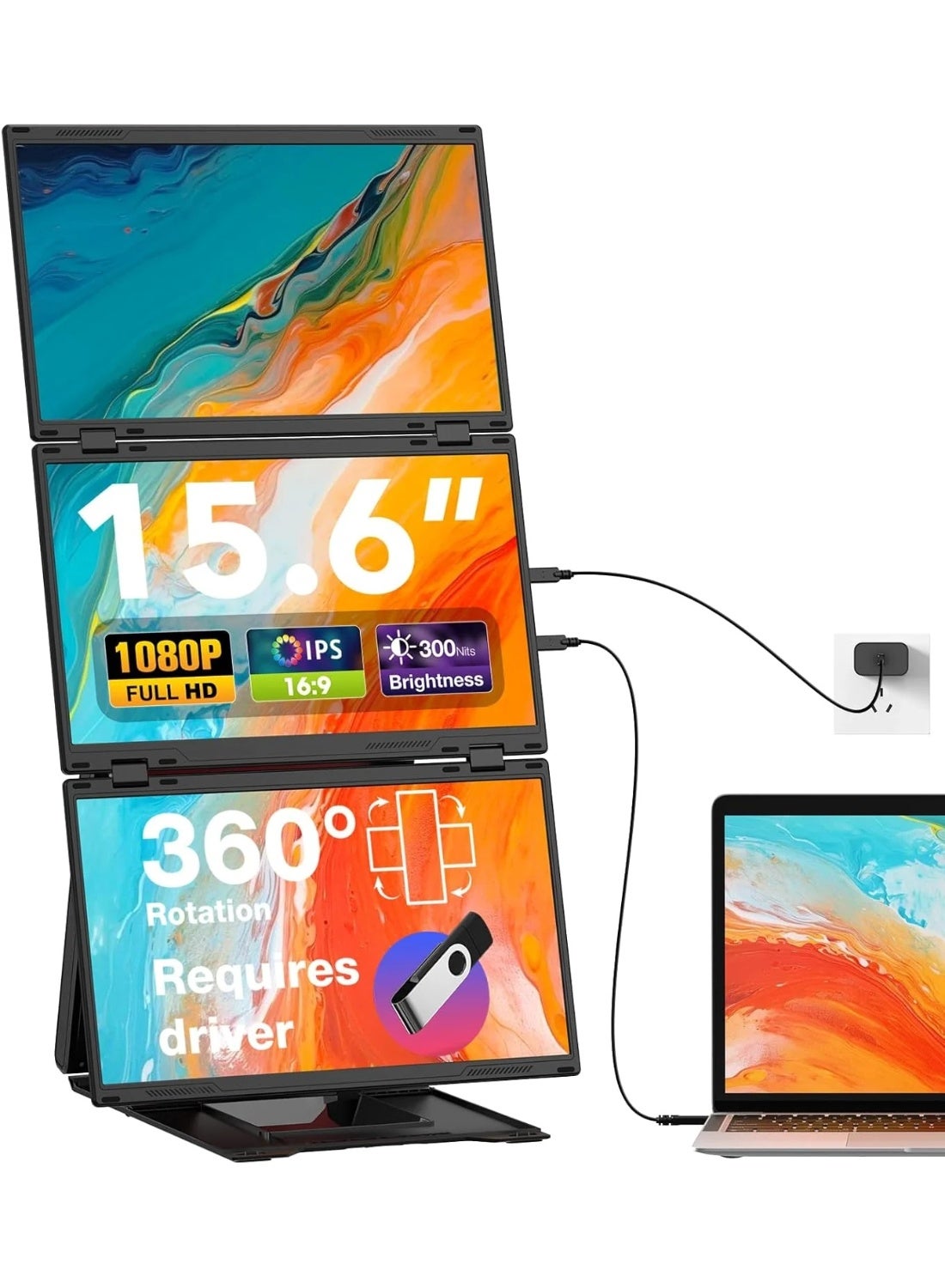Compare Quad Laptop Screen Extender, 15.6 FHD 1080P Triple Portable Monitors, OneButton Combine to 30 Wide Display, One Cable Connection with Driver, Compatible with Windows & Mac at KSA Price