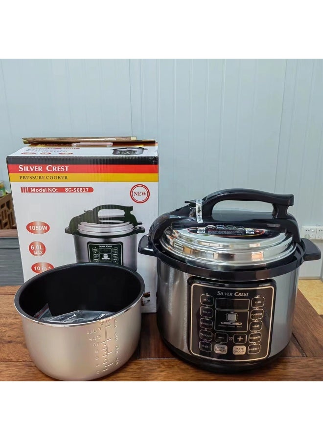 Compare SLIVERS CRIEST 6L Electric Pressure Cooker SCS6817 1050W 10 in 1 Digital Smart Pressure Cooker with Stainless Steel Inner Pot Easy Touch Control Panel Safe Locking Lid Quick Cooking Keep Warm Function Ideal for Home Cooking at KSA Price