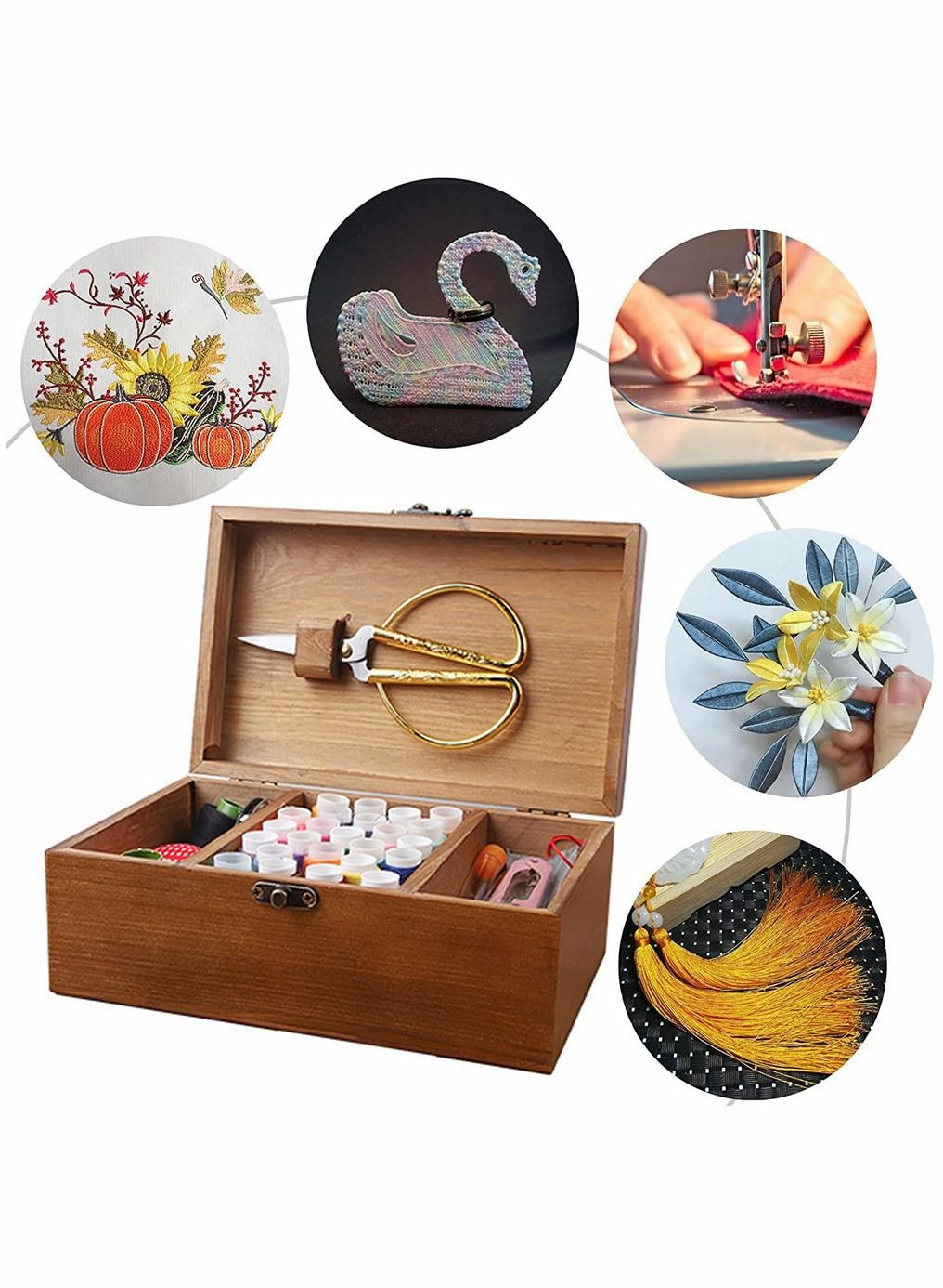 Compare 124 PCS Sewing Kit Box Basket Wooden Vintage Accessories Organizer Tools Supply Case Repair Set Storage Threads Needles Scissors for Hand Machine DIY Craft Beginners Adults Kids Home Emergencies at KSA Price