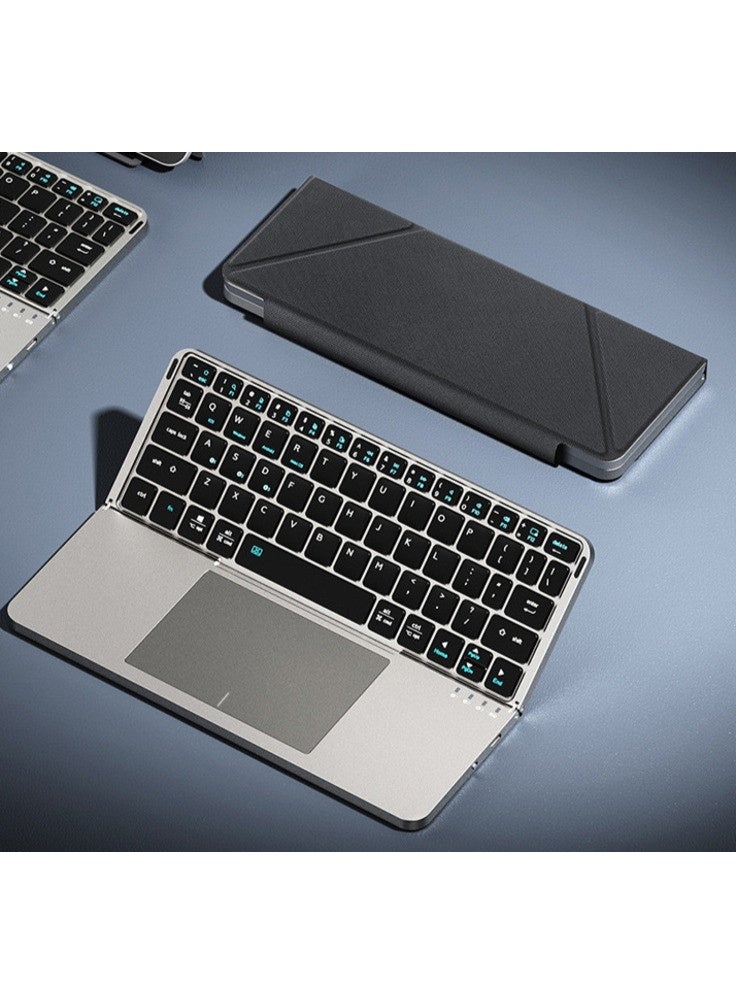Compare Folding Bluetooth Wireless Keyboard Portable Rechargeable Keyboard with Touchpad PU Leather for Tablet at KSA Price