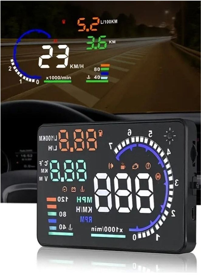 Compare Head Up Display ,OBDII HUD Display for Cars ,A8 Head up Display 5.7in Digital Speedometer for Car MPH with Multiple Alarm,Light Sensor Windshield OBDII Interface only for Cars from 2012 Onwards at KSA Price