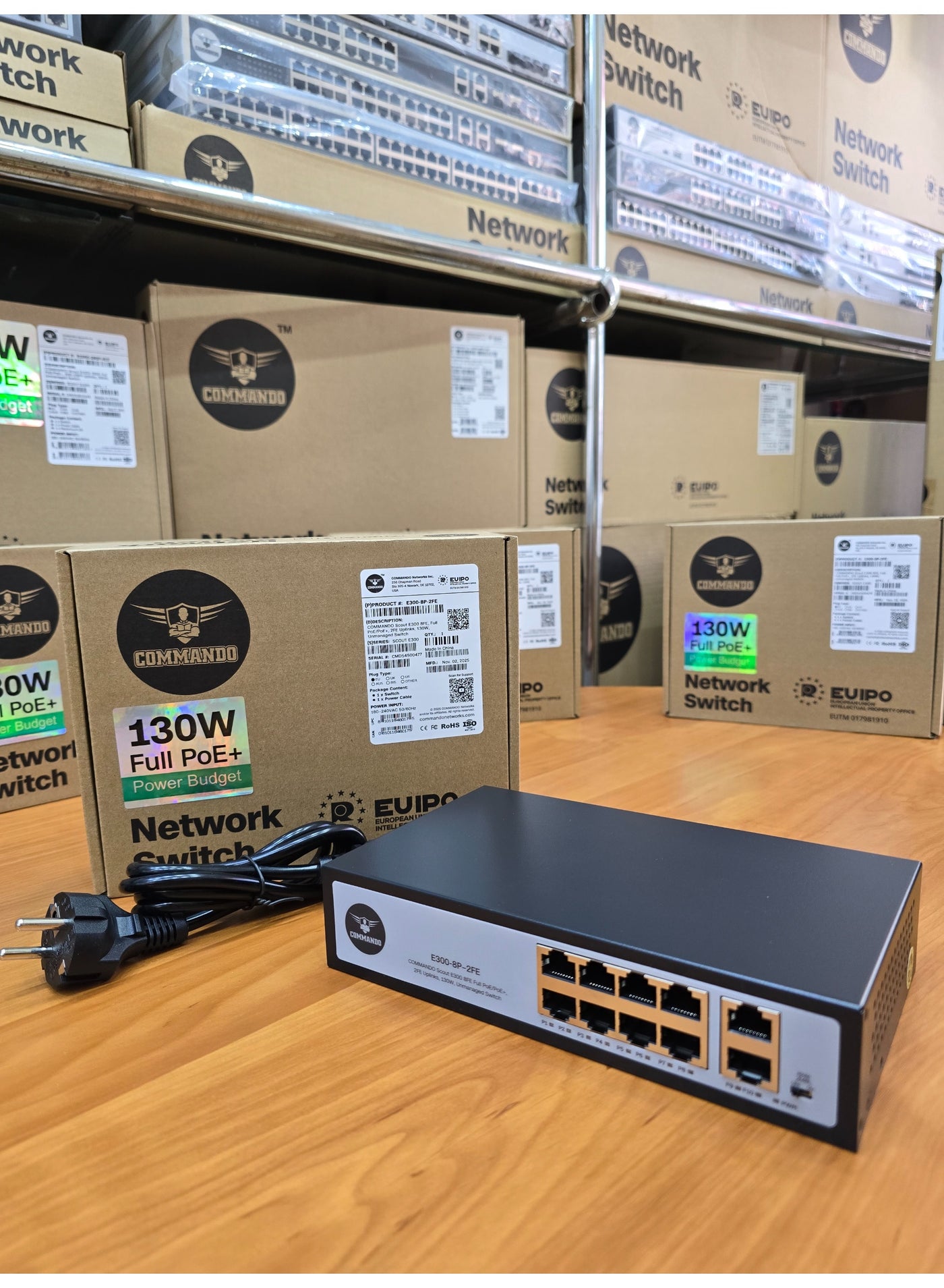 Compare COMMANDO Scout E300 8x100M Full PoEPoE+, 2x100M, 130W, Unmanaged Switch  8+2 PoE Switch, IEEE802.3afat 15.4W30W PoE+, 8 Port PoE Switch, 2Gbps Switching Capacity, Ethernet Switch, Network Switch  E3008P2FE at KSA Price