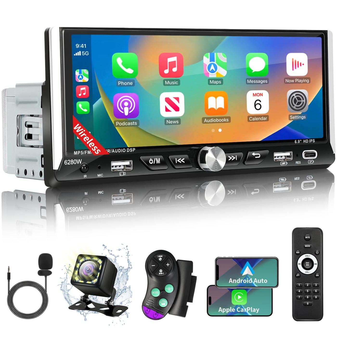 Single Din Touchscreen Car Stereo with Wireless…