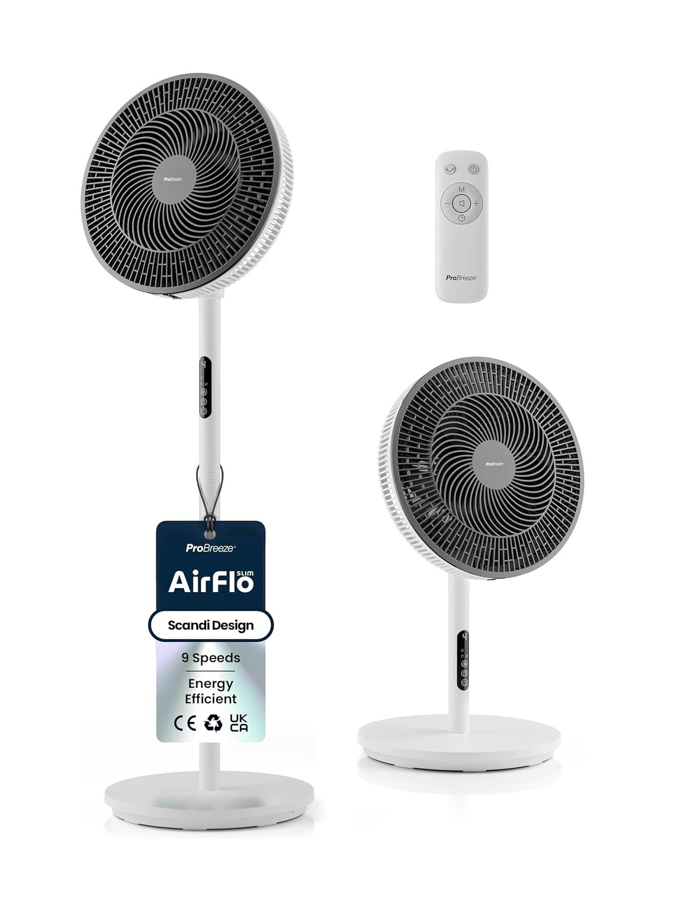 Compare AirFlo Slim 43 inch Pedestal Fan  Whisper Quiet & Powerful Standing Fan, Energy Efficient, 9 Speeds, Powerful Airflow, Adjustable Height, 95° Oscillation, Scandi Bedroom Night Home Office at KSA Price
