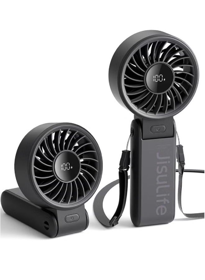 Compare JISULIFE Handheld Fan Life7,2024 Powerful Portable Fan with LED Display,5000mAh,150°Folded,5 Speeds,LanyardUpto19.5Hrs Max Cooling3IN1 HandDeskNeck Fan,Travel Essentials Gifts for Women,MenBlack at KSA Price