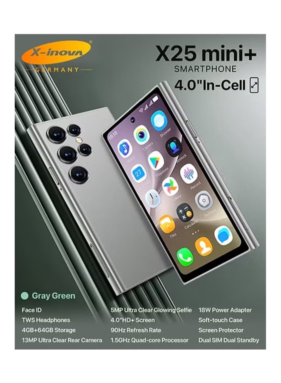 Compare Mini Smart Phone X25 Mini+ 4 Display, 4GB+64GB Storage, 13MP Ultra Clear Rear Camera, Dual SIM Grey at KSA Price