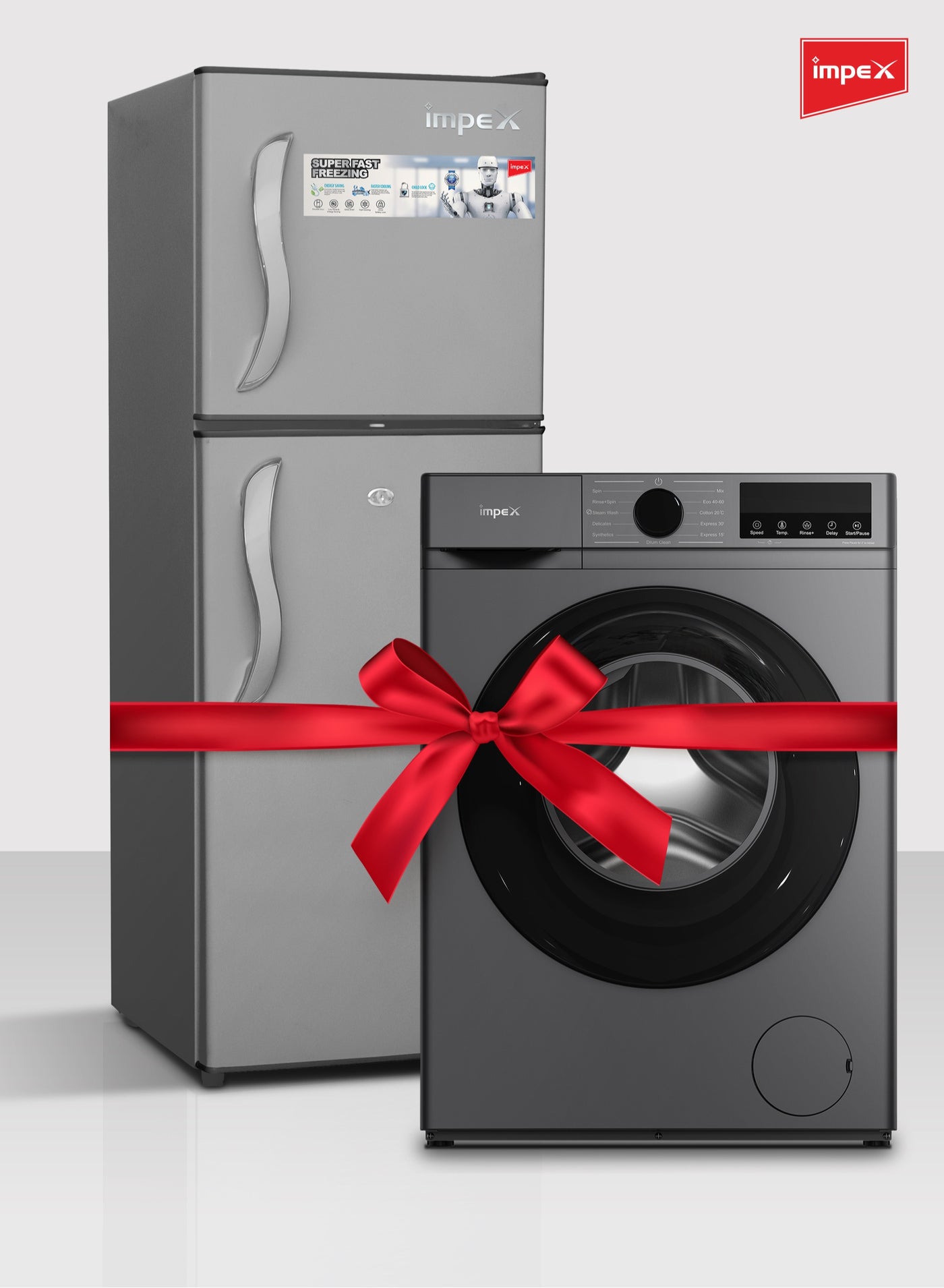 Compare Front Load Washing Machine 7.5kg 1200RPM + Impex 138L Double Door Refrigerator Fridge Bundle | BLDC Inverter Motor Washer Automatic Washing Machine with 11 Programs | Direct Cool Fridge with 42L Freezer | Grey | 2 Year Warrant at KSA Price