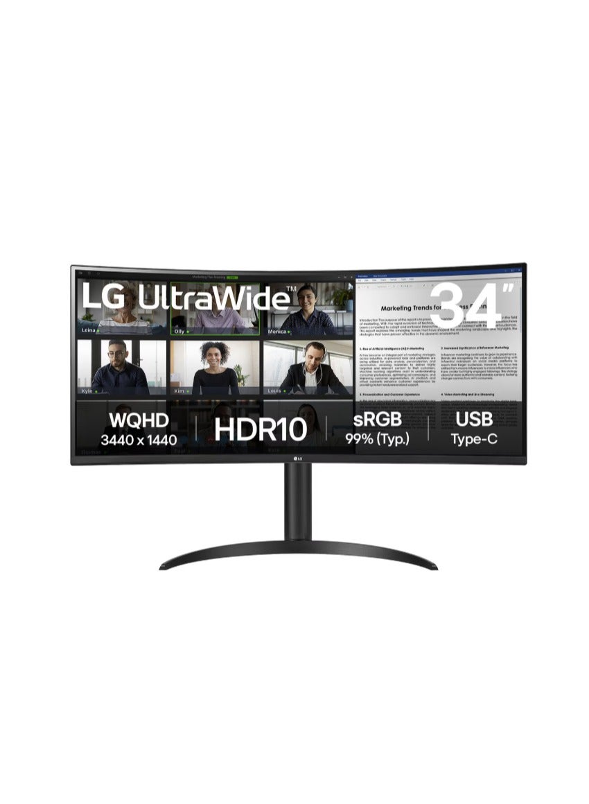 Compare 34 inch WQHD Ultrawide Curved Monitor 3440 x 1440 HD Nero, 100hz 21:9 5MS 3000:1 HDMIDPUSBDOWNSTRM, Picture By Picture PBP, USB TypeC, Reader Mode, 34WR55QK Black at KSA Price