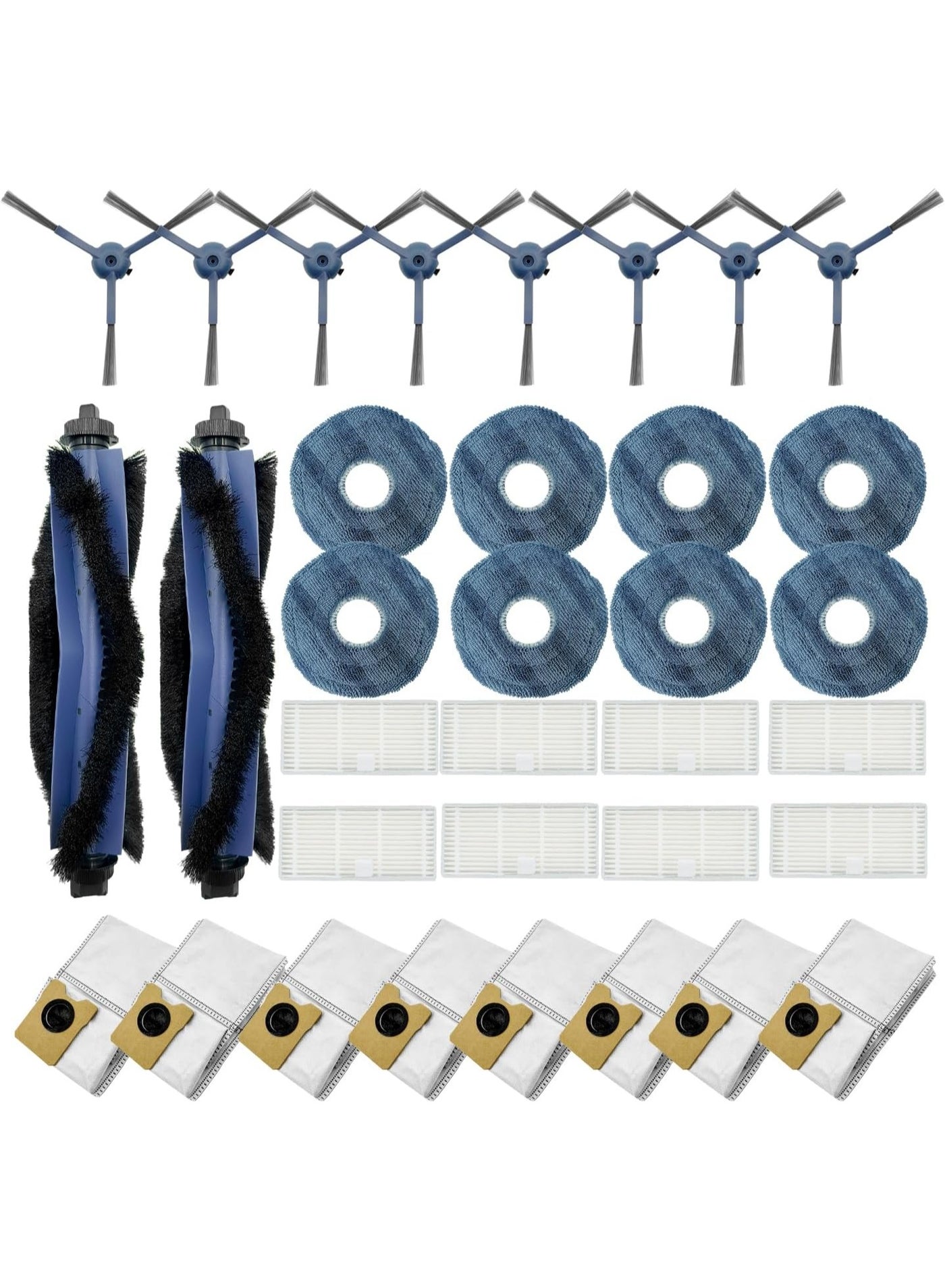 Compare 34Pcs Replacement Accessories For Eufy Omni C20 Vacuum, Replacement Parts include 2 Main Brush, 8 Side Brushes, 8 Dust Bags, 8 Mop Pads, 8 Washable Filters at KSA Price