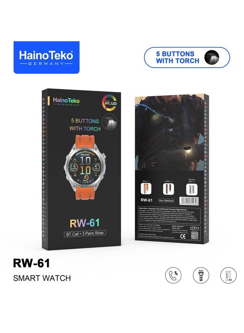 Compare RW61 Smartwatch with Fitness Tracking, Heart Rate & SpO? Monitoring, Multiple Sports Modes, Sleep Tracking, Smart Notifications for Calls & Messages, Lightweight Round AMOLED Display, Long Battery Life, Waterproof Design, Stylish Unisex Sma at KSA Price