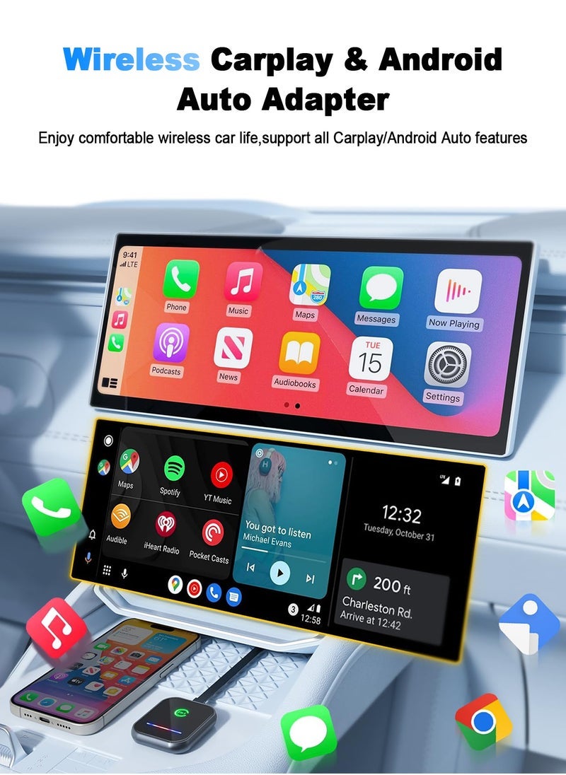 Compare Wireless CarPlay Adapter New Upgraded, 2 in 1 Wireless CarPlay & Android Auto Adapter Converts Factory Wired CarPlay to Wireless, Plug and Play Car Play Wireless Adapter, Compatible iPhoneAndroid at KSA Price