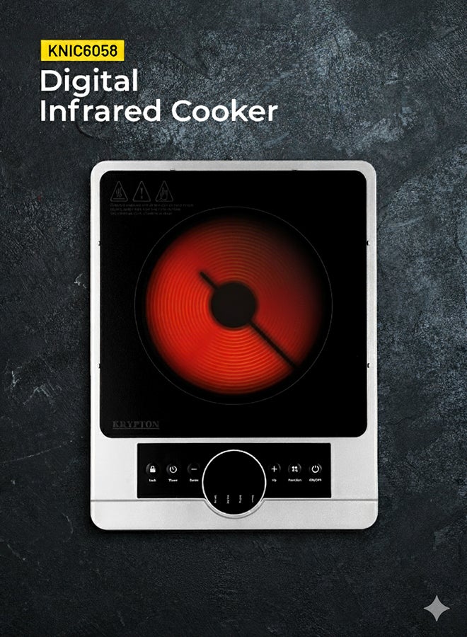 Compare Digital Infrared Electric Cooker with High Power, 10 Heat Levels, Crystal Glass Top, Timer Function & Overheat Protection – Suitable for All Cookware 2200 W KNIC6058N Black and Silver at KSA Price