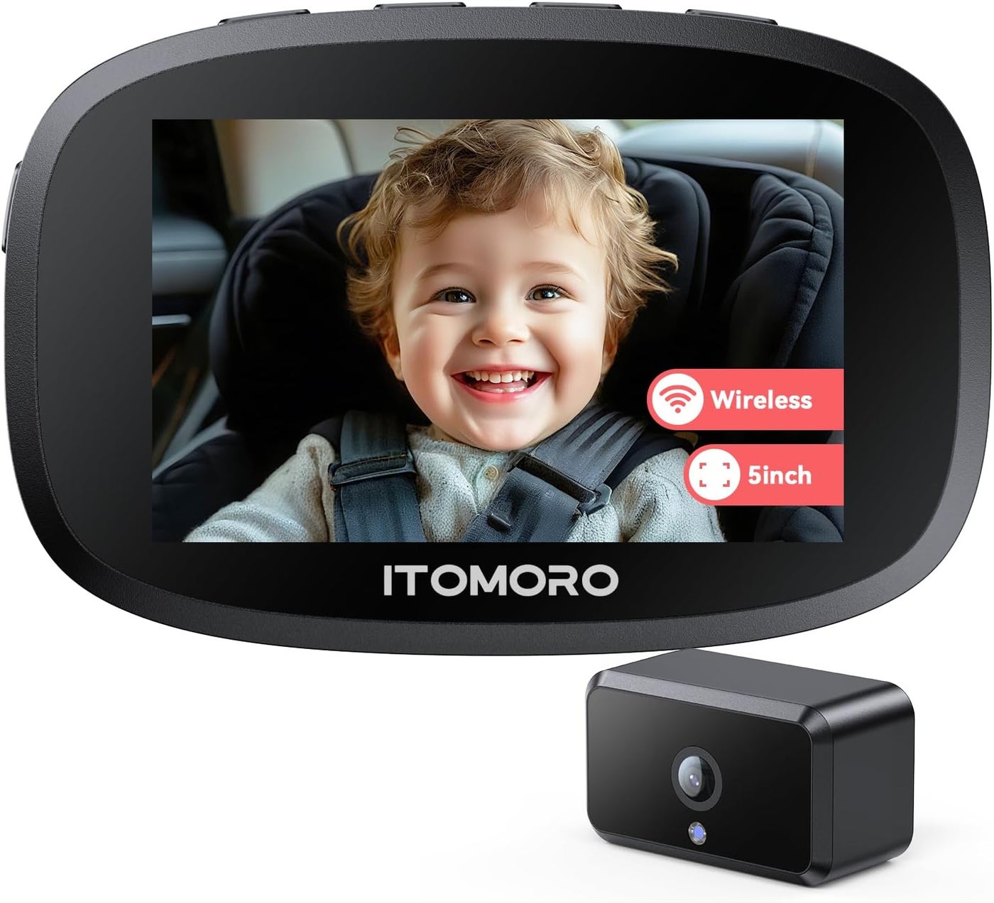 Compare Itomoro Wireless Baby Car Camera Rechargeable Car Baby Monitor with 5 HD 1080P Night Vision Display Backseat Camera for Kids Max Range 1000FT Easy Installation 360 Rotatable Rear Facing Mirrors at KSA Price