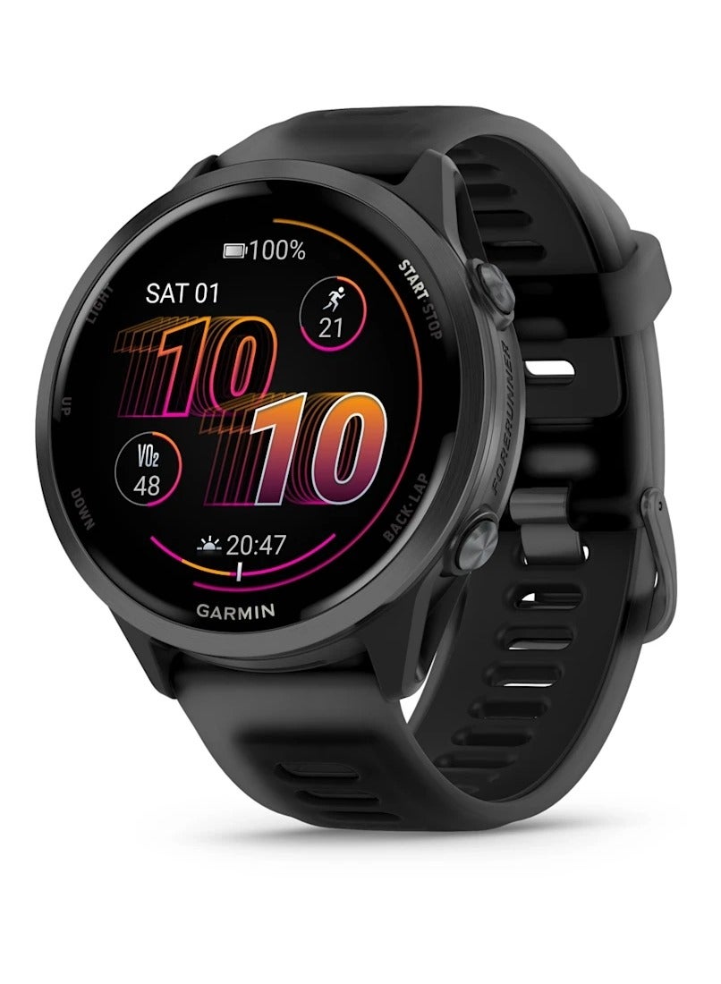 Compare Forerunner 570  47MM  Slate Gray Aluminium with Translucent Black Black  Band  Up to 11 Days of  Battery life   1.4 Amoled Display, Corning Gorilla Glass 3, Heart Rate Monitor, All day stress monitor, Advanced GPS features, Music on your Wrist, iOS and Android compatible Slate Grey at KSA Price