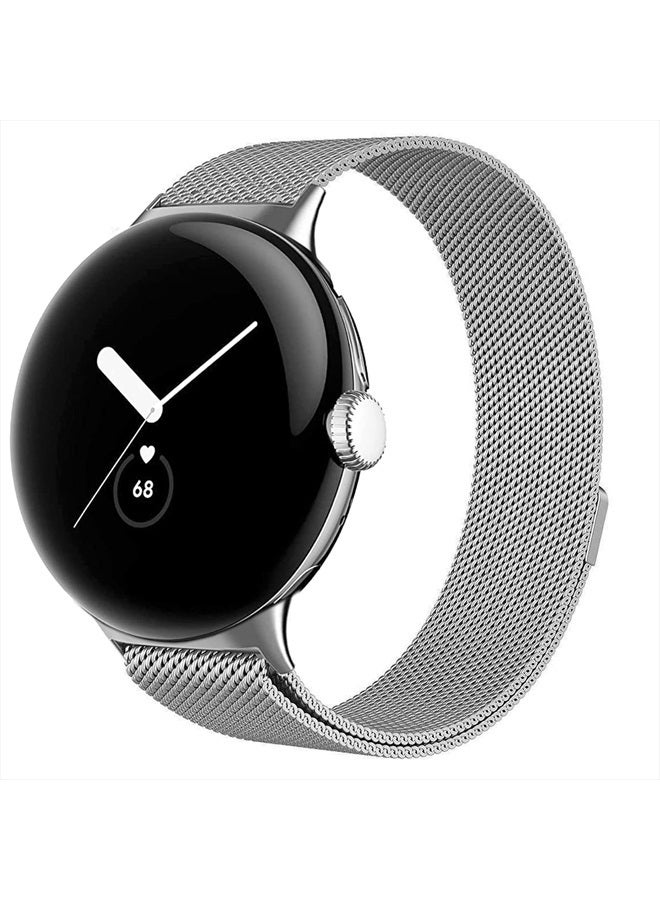 Compare Metal Band Compatible with Google Pixel Watch Bands Women Men, Stainless Steel Mesh Magnetic Band Adjustable Wristband Replacement Strap for Google Pixel Band 2022 Silver at KSA Price