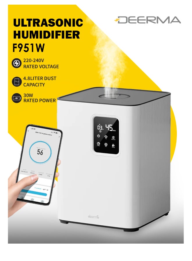 Compare F951W Humidifier Ultrasonic Cool Mist, 4.8L Capacity, Quiet Operation, Two Mist Modes, Smart Auto ShutOff, Adjustable Mist for 360 Degrees Direction, Support App & Intelligence Control F951W White at KSA Price