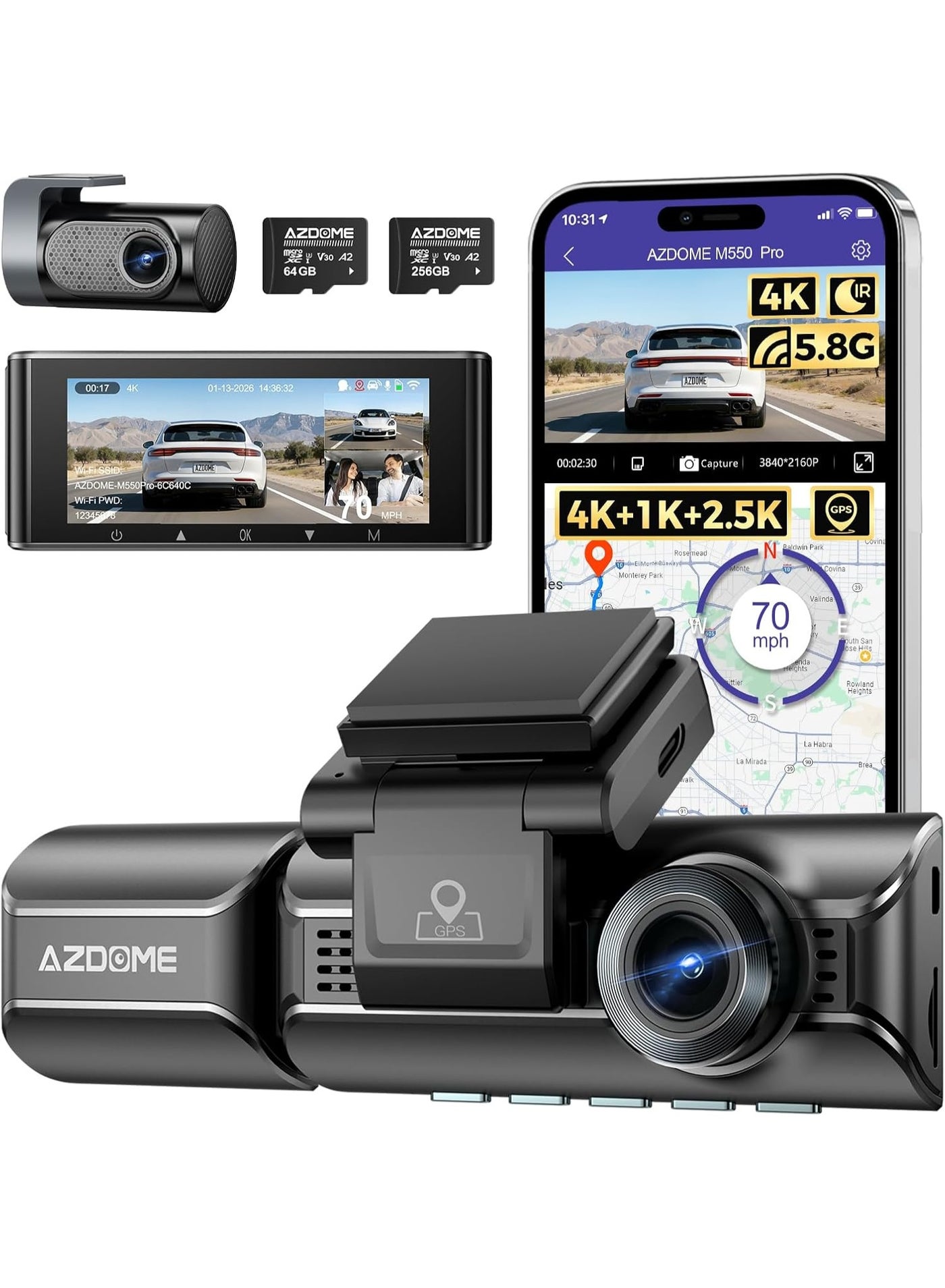 AZDOME M550 Pro 4K 3 Channel Dash Cam…