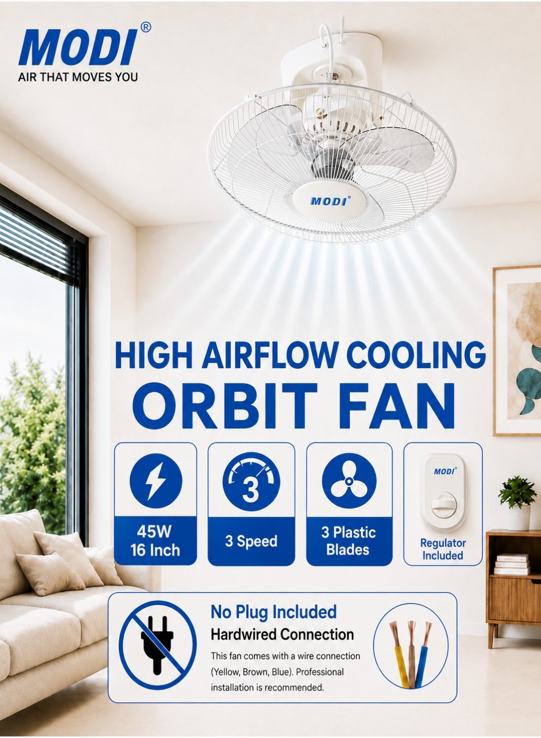 16 Inch Ceiling Mounted Orbit Fan 45W, 3…