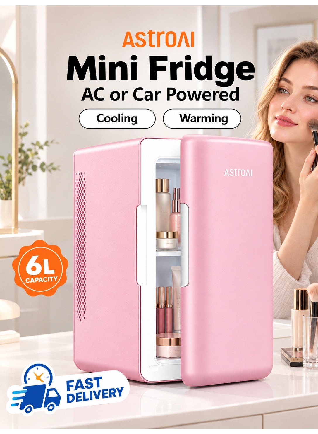 Compare AstroAI 6L 2.0 Skincare Beauty Mini Fridge, Portable Cosmetic Refrigerator Cooler & Warmer, Perfect Gift for Women, ACDC for Vanity Bedroom Car, Makeup Organizer Pink at KSA Price