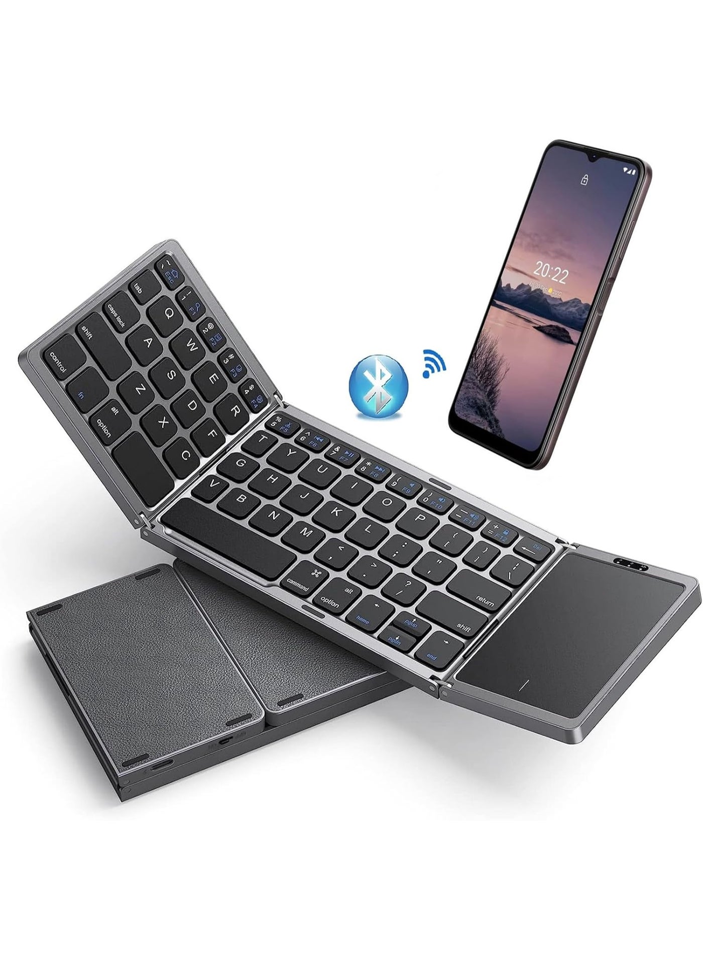 Foldable Bluetooth Keyboard with Touchpad – Tri-Fold…