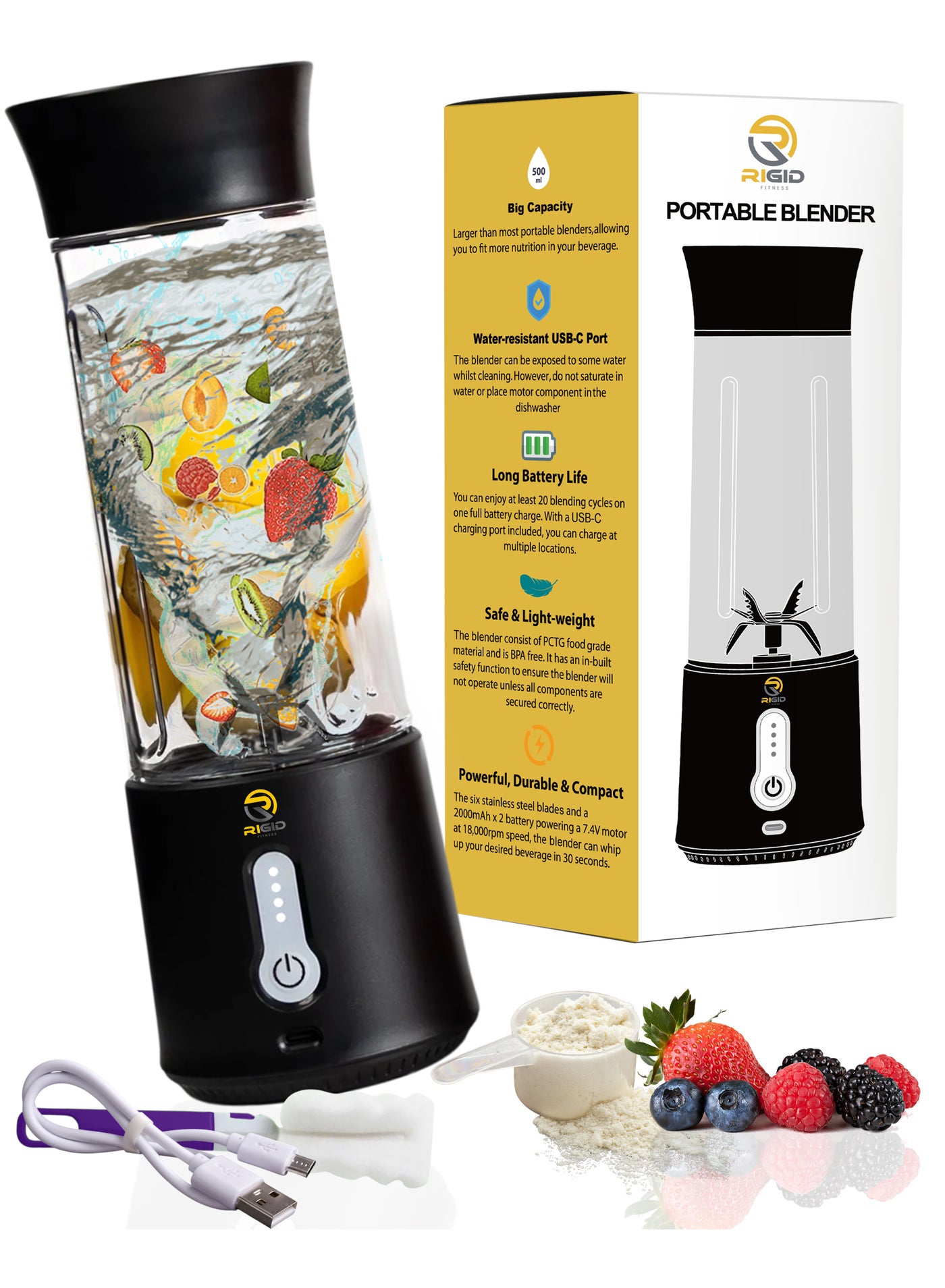 Portable Mini Blender - 500ml Cordless Mixer for Fruits…