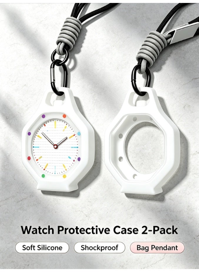 Compare 2 Pack Shockproof Silicone Watch Protective Case, AntiScratch Watch Cover with Lanyard, Portable Watch Storage Bag Pendant Prevent Watch Loss & Damage FSSDWHT2PCS at KSA Price