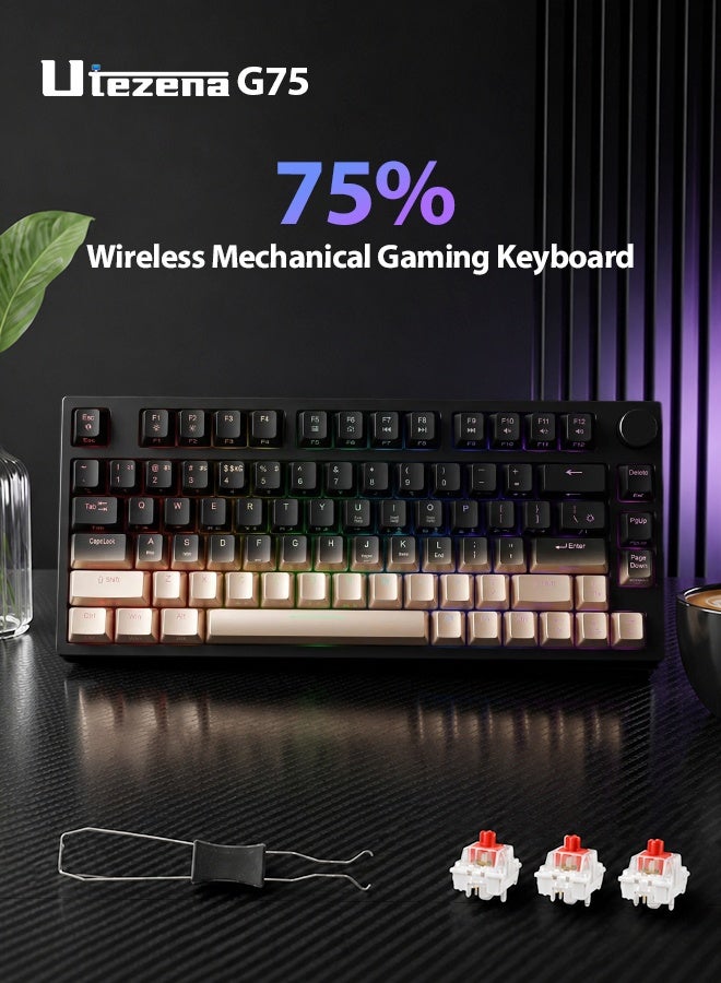 Compare Gaming Keyboard, 75% Mechanical Custom Keyboard With English Arabic, Hot Swappable, 4000 mAh Battery, Custom Driver, PBTlike UV Coating, Bluetooth2.4GHzUSBC, RGB Backlit, Metal Knob, Rapid Trigger Mini Keyboard for PC Gaming and Working, Easy to Carry on Business Trip at KSA Price