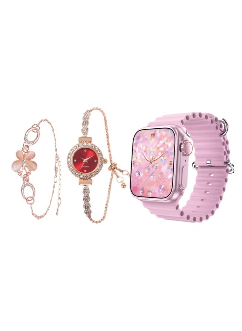 Compare Womens Pink Smartwatch with Matching Bracelet – Elegant Full Touchscreen Display, Heart Rate & Sleep Monitoring, Step Tracker, Bluetooth Calling, Long Battery Life, Stylish Gift Set for Women & Girls at KSA Price
