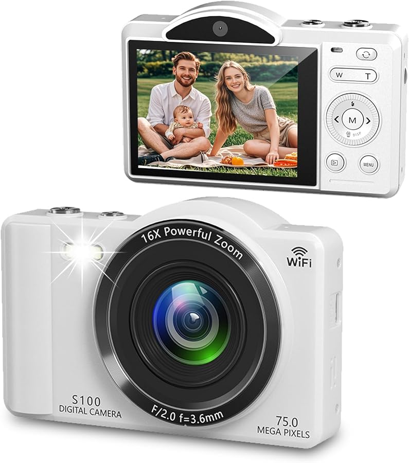 Vbestlife 4K 75MP WiFi Digital Camera Dual Lens…
