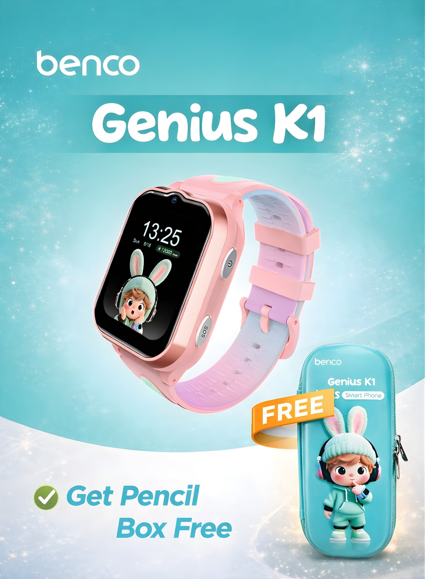 Compare Genius K1 Kids 4G Watch Phone with GPS + Video Call for Kids –Free Pencil Box – Pink – Middle East Version at KSA Price