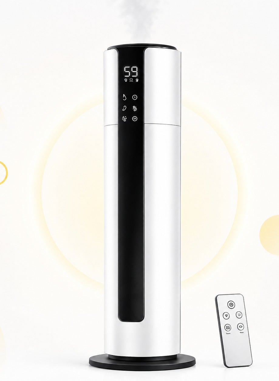 Compare 9L Smart Tower Humidifier with Remote Control, Adjustable Mist, UV Sterilization, Aroma Diffuser, Sleep Mode & Quiet Operation – Large Capacity Ultrasonic Air Humidifier for Bedroom, Home & Office White at KSA Price