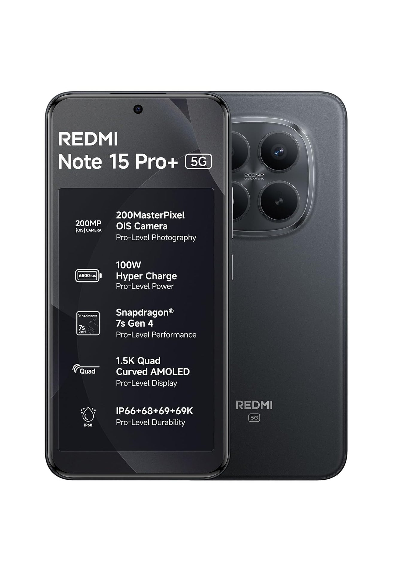 Compare Redmi Note 15 Pro+ 5G Carbon Black, 8GB + 256GB | 200MasterPixel OIS Camera | Snapdragon 7s Gen 4 | CrystalRes AMOLED | IP6969K | 6500mAh SiC Battery | 100W HyperCharge at KSA Price